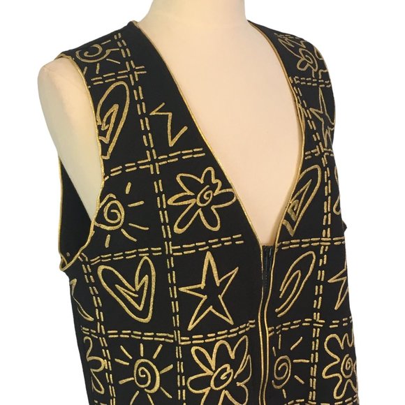 KWBL Los Angeles Vintage Zip Up Black Gold Vest Stars, Sun, Hearts L - Picture 3 of 8